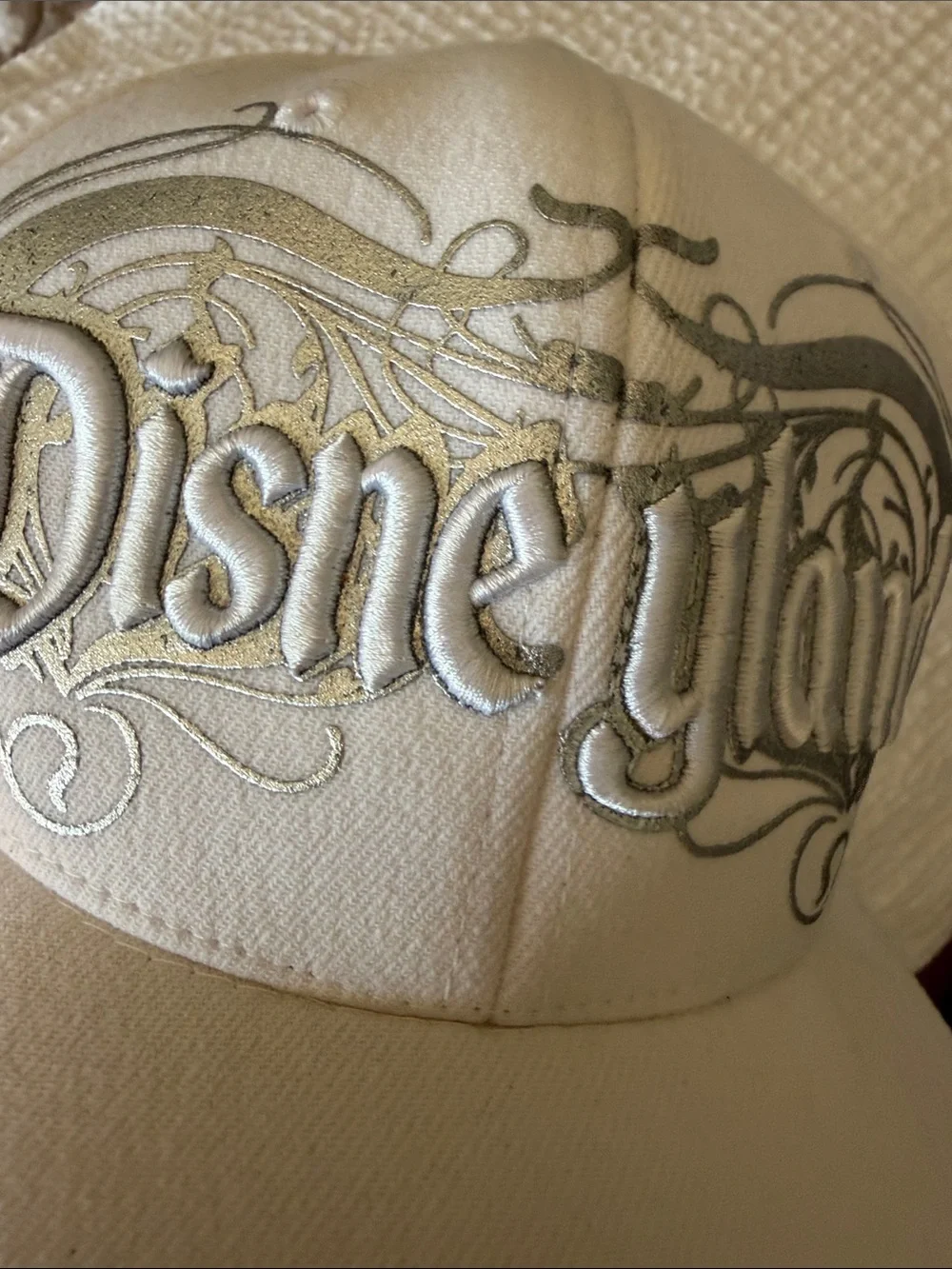 Disney White Silver Embroidered Baseball Hat authentic Disneyland Parks cap